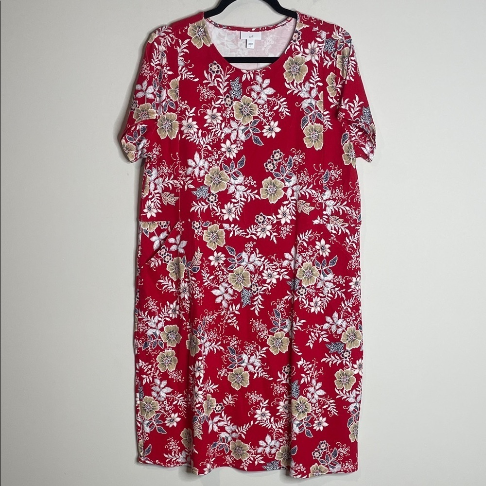 J.Jill | Floral Jersey Knit Crew-Neck Short Sleeve Dress with Pockets Size L NWT